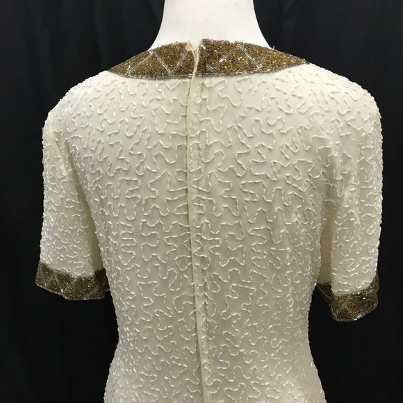 Stenay Size 8 Vintage Beaded Dress Ivory Gold - Picture 8 of 8